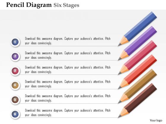 Business Diagram Pencil Diagram Six Stages Agenda Info Graphic Presentation Template