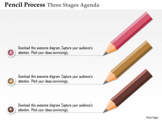 Business Diagram Pencil Process Three Stages Agenda Presentation Template