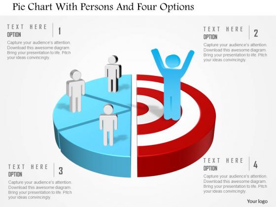 Business Diagram Pie Chart With Persons And Four Options Presentation Template