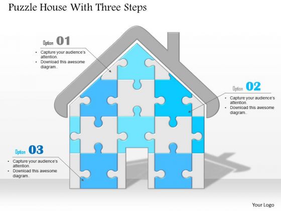 Business Diagram Puzzle House With Three Steps Image Slide Presentation Template