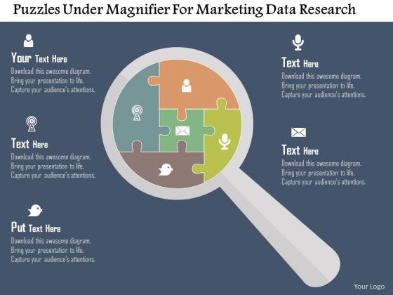 Business Diagram Puzzles Under Magnifier For Marketing Data Research Presentation Template
