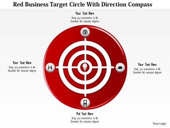 Business Diagram Red Business Target Circle With Direction Compass Presentation Template