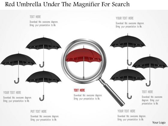 Business Diagram Red Umbrella Under The Magnifier For Search Presentation Template