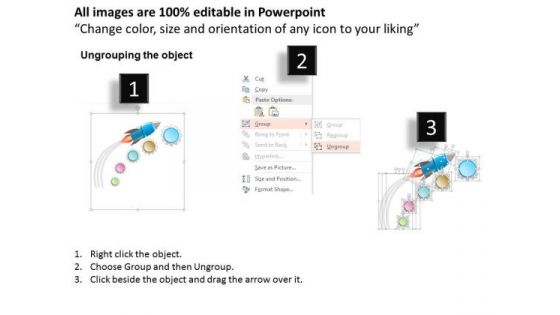 Business Diagram Rocket With Five Staged Gear Diagram PowerPoint Template
