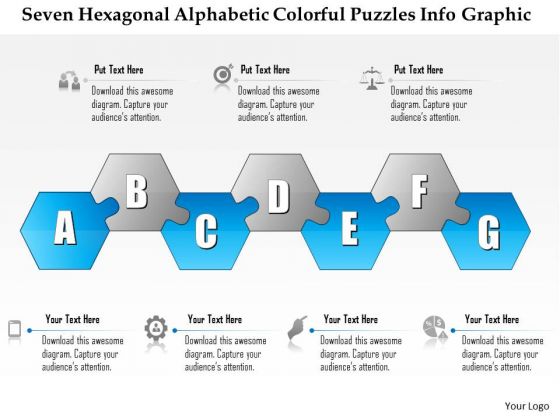 Business Diagram Seven Hexagonal Alphabetic Colorful Puzzles Info Graphic Presentation Template