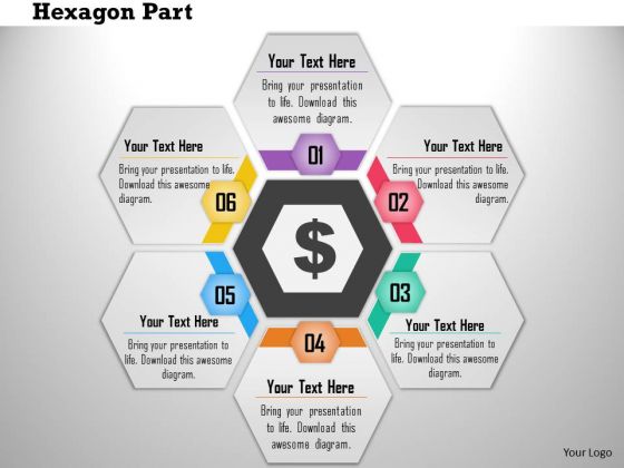 Business Diagram Six Hexagon Text Boxes In Cyclic Order Presentation Template