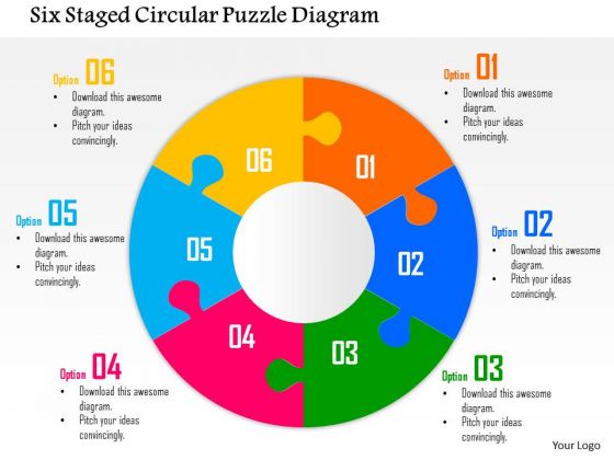 Business Diagram Six Staged Circular Puzzle Diagram Presentation Template