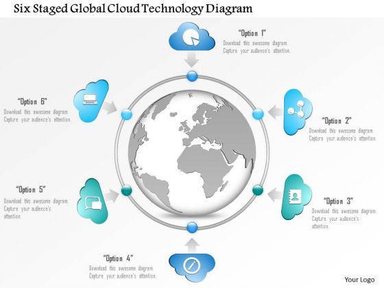 Business Diagram Six Staged Global Cloud Technology Diagram Presentation Template