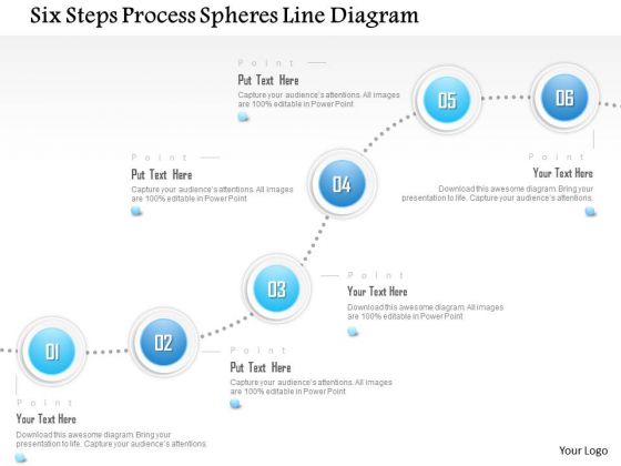 Business Diagram Six Steps Process Spheres Line Diagram Presentation Template