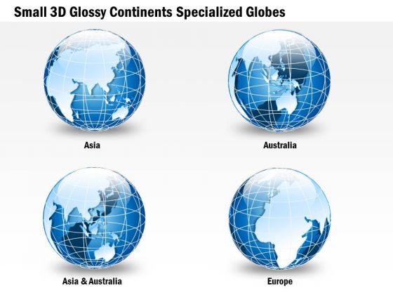 Business Diagram Small 3d Glossy Continents Specialized Globes Presentation Template