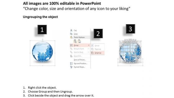 Business Diagram Small 3d Glossy Continents Specialized Globes Presentation Template