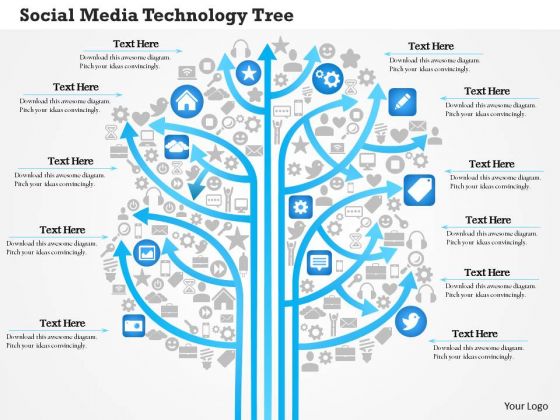 Business Diagram Social Media Technology Tree Showing Various Kinds Of Media Outlets Ppt Slide