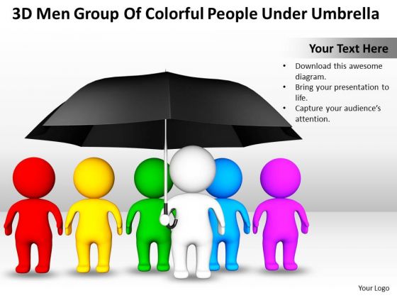 Business Diagram Templates 3d Men Group Of Colorful People Under Umbrella PowerPoint Slides