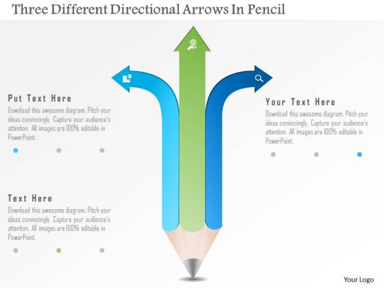 Business Diagram Three Different Directional Arrows In Pencil PowerPoint Template