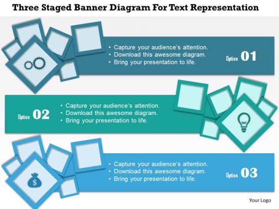 Business Diagram Three Staged Banner Diagram For Text Representation Presentation Template