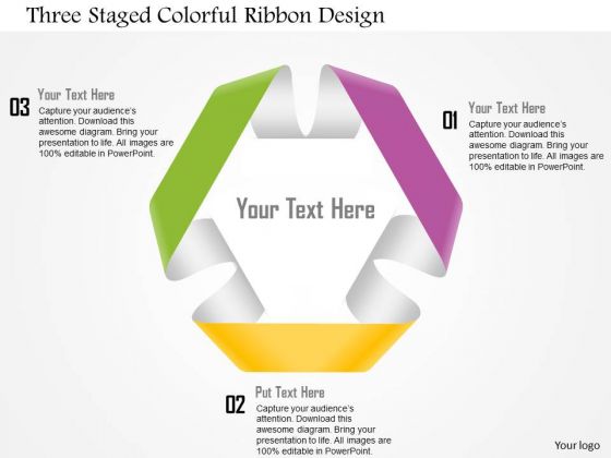 Business Diagram Three Staged Colorful Ribbon Design Presentation Template