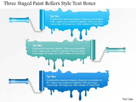 Business Diagram Three Staged Paint Rollers Style Text Boxes PowerPoint Template