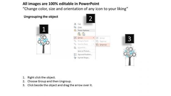 Business Diagram Three Staged Tree Diagram With Gears Presentation Template