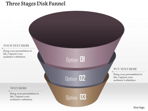 Business Diagram Three Stages Disk Funnel Presentation Template
