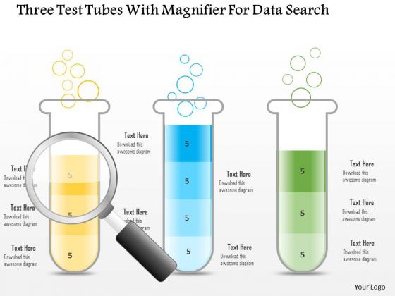Business Diagram Three Test Tubes With Magnifier For Data Search PowerPoint Slide