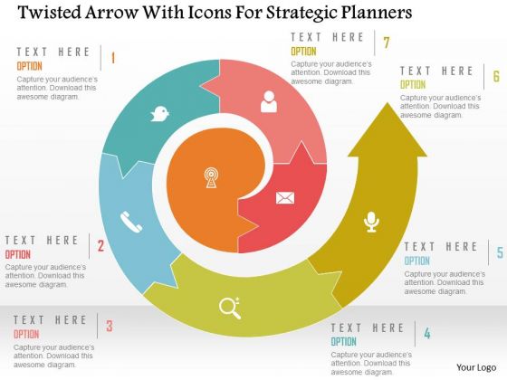 Business Diagram Twisted Arrow With Icons For Strategic Planners Presentation Template