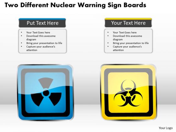 Business Diagram Two Different Nuclear Warning Sign Boards Presentation Template