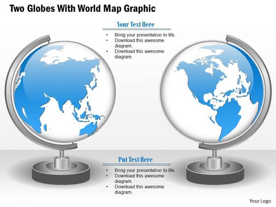 Business Diagram Two Globes With World Map Graphic Presentation Template