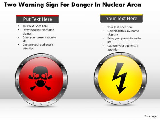 Business Diagram Two Warning Sign For Danger In Nuclear Area Presentation Template