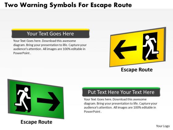 Business Diagram Two Warning Symbols For Escape Route Presentation Template