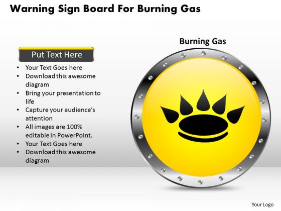 Business Diagram Warning Sign Board For Burning Gas Presentation Template