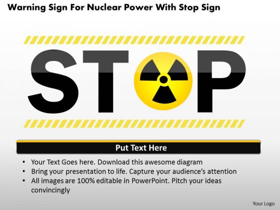 Business Diagram Warning Sign For Nuclear Power With Stop Sign Presentation Template
