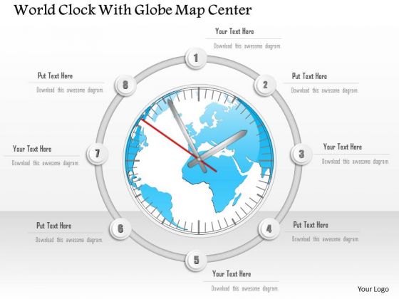 Business Diagram World Clock With Globe Map Center Presentation Template
