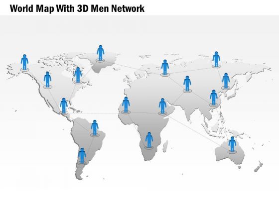 Business Diagram World Map With 3d Men Network Presentation Template