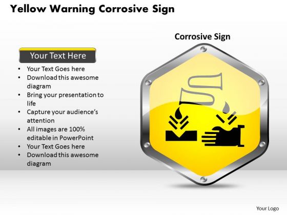 Business Diagram Yellow Warning Corrosive Sign Presentation Template
