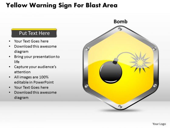 Business Diagram Yellow Warning Sign For Blast Area Presentation Template