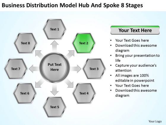 Business Distribution Model Hub And Spoke 8 Stages Ppt Service Plan PowerPoint Slides