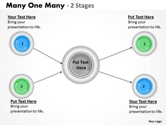 Business Finance Strategy Development Many One Many 2 Stages Strategy Diagram