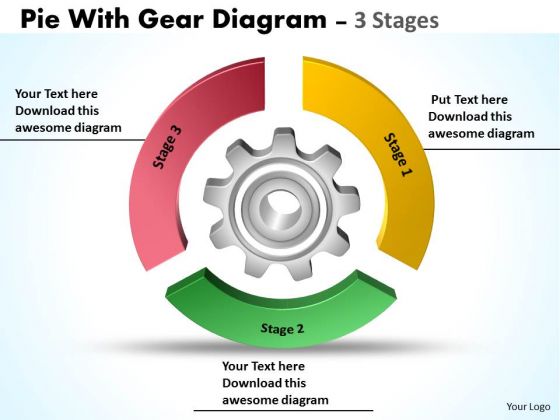 Business Finance Strategy Development Pie With Gear Diagram 3 Stages Consulting Diagram