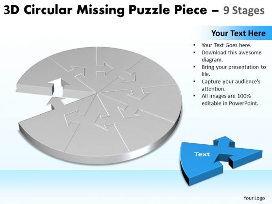 Business Framework Model 3d Circular Missing Puzzle Piece 9 Stages Marketing Diagram