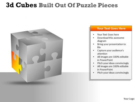Business Framework Model 3d Cubes Built Out Of Puzzle Pieces Marketing Diagram