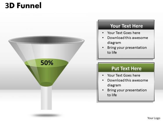 Business Framework Model 3d Funnel Diagram Representing Percentage Strategy Diagram