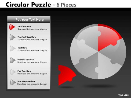 Business Framework Model Circular Puzzle 6 Pieces Strategic Management