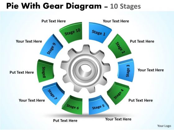 Business Framework Model Pie With Gear Diagram 10 Stages Strategy Diagram