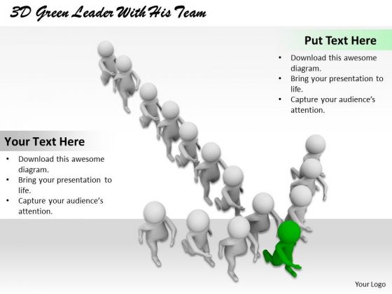 Business Integration Strategy 3d Green Leader With His Team Character Models