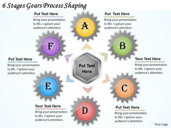 Business Marketing Strategy 6 Stages Gears Process Shaping Strategic Planning Ppt Slide