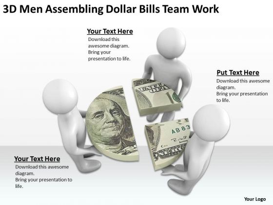 Business Men 3d Assembling Dollar Bills Team Work PowerPoint Slides