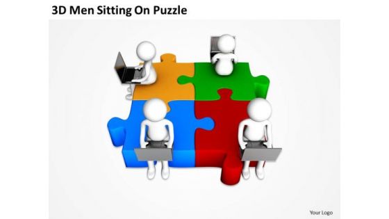 Business Men 3d Sitting On Puzzle PowerPoint Templates Ppt Backgrounds For Slides