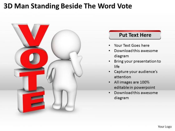 Business Model Diagram Examples 3d Man Standing Beside The Word Vote PowerPoint Templates