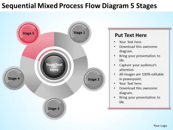 Business Organizational Chart Examples Mixed Process Flow Diagram 5 Stages Ppt PowerPoint Slides