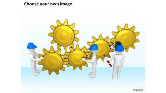 Business People 3d Men Workers Team Adjusting Gear Mechanism Isolated Person PowerPoint Templates